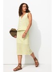 Jupe Midi en Tricot Femme - Vert Raye