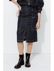 Jupe Midi en Jean Brut - Jeans Uni Fonce