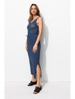 Jupe Midi en Maille Filet - Bleu Uni Colore