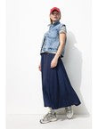 Jupe Longue en Satin Femme - Bleu Uni Fonce