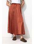 Jupe Longue en Satin Femme - Marron Uni Clair