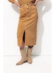 Jupe Midi en Jean Délavé Femme - Grège Uni Fonce