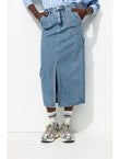 Jupe Midi en Jean Délavé Femme - Jeans Uni Fonce