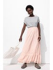 Longue Jupe Volantée Femme - Rose Uni Colore