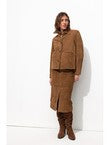 Jupe Midi 100% Cuir Daim Femme - Grège Uni Fonce