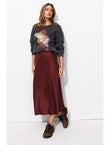 Jupe Midi en Satin Femme - Rouge Uni Colore