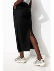 Jupe Midi Fendue Femme - Noir Uni Fonce