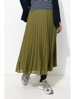 Jupe Mi-longue Plissée Femme - Kaki Uni Fonce
