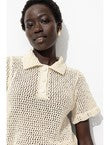 Pull Polo en Crochet Femme - Naturel Uni Clair