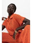 Pull Polo en Crochet Femme - Orange Uni Colore