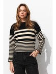 Pull Côtelé Marinière Femme - Noir Raye