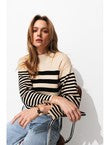 Pull Côtelé Marinière Femme - Naturel Raye