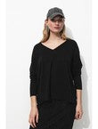 Pull Fin Ajouré Col V Femme - Noir Uni Fonce
