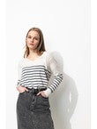 Pull Fin Ajouré Col V Femme - Bleu Raye