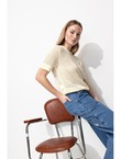 Pull Manches Courtes Femme - Naturel Uni Clair