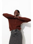 Pull Côtelé Boutonné Femme - Marron Uni Fonce