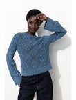 Pull Torsadé en Coton Femme - Bleu Uni Fonce