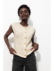 Cardigan sans Manches Femme - Naturel Uni Clair