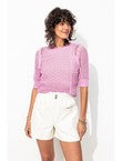 Pull Ajouré Manches Courtes - Rose Uni Colore