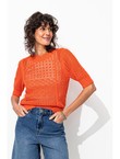 Pull Ajouré Manches Courtes - Orange Uni Colore