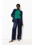 Billy Pantalon en Satin Femme - Bleu Uni Fonce
