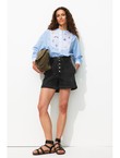 Short en Jean à Boutons Femme - Noir Uni Fonce