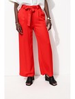 Pantalon Large Taille Haute - Rouge Uni Colore
