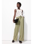 Pantalon Large Taille Haute - Kaki Uni Clair