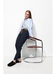Pantalon Chino Ceinturé Femme - Bleu Uni Fonce