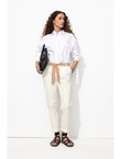 Pantalon Chino Ceinturé Femme - Blanc Uni Clair