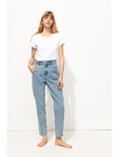 Jean Carrot Paper Bag Femme - Jeans Uni Fonce