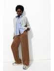 Pantalon Large en Satin Femme - Grège Uni Fonce