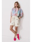 Short Brodé en Toile Sergé - Naturel Uni Clair
