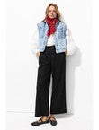 Pantalon Large en Lin Mélangé - Noir Uni Fonce