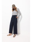 Pantalon Large en Lin Mélangé - Bleu Uni Fonce