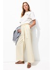 Pantalon Large en Lin Mélangé - Naturel Raye