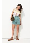 Short en Toile Unie Femme - Vert Uni Colore