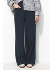 Pantalon Large Taille Haute - Bleu Uni Fonce