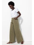 Pantalon Large Taille Haute - Kaki Uni Fonce