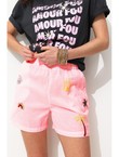 Short Rayé Brodé Femme - Rose Raye