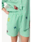 Short Rayé Brodé Femme - Vert Carreaux