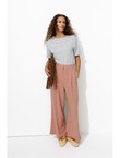 Pantalon Large à Pinces Femme - Rose Uni Colore