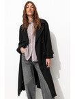 Trench Long Ceinturé Femme - Noir Uni Fonce