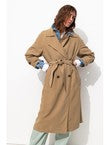 Trench Long Ceinturé Femme - Grège Uni Clair