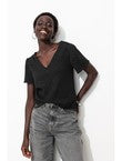 T-shirt Effet Dentelle Femme - Noir Uni Fonce