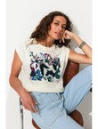 T-shirt à Sequins Femme - Naturel Imprime