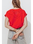 T-shirt Détail Brodé Dos - Rouge Uni Colore