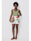 Débardeur Col V en Coton Femme - Kaki Uni Clair