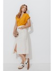 T-shirt Col Tunisien Femme - Jaune Uni Colore