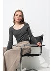 T-shirt en Jersey Côtelé Femme - Gris Uni Fonce